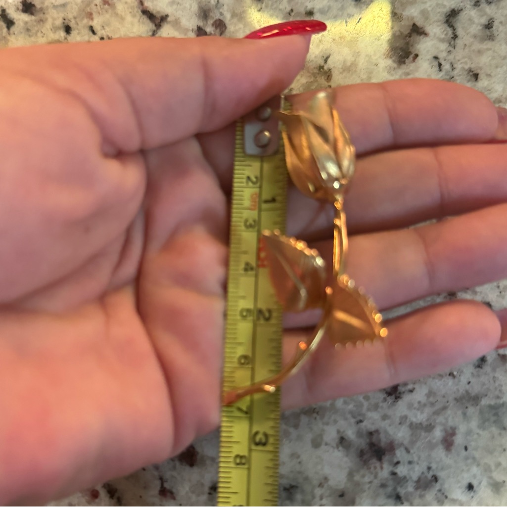 Giovanni Signed Vintage Brooch Pin 3” Long Stem Rose Flower Gold Tone